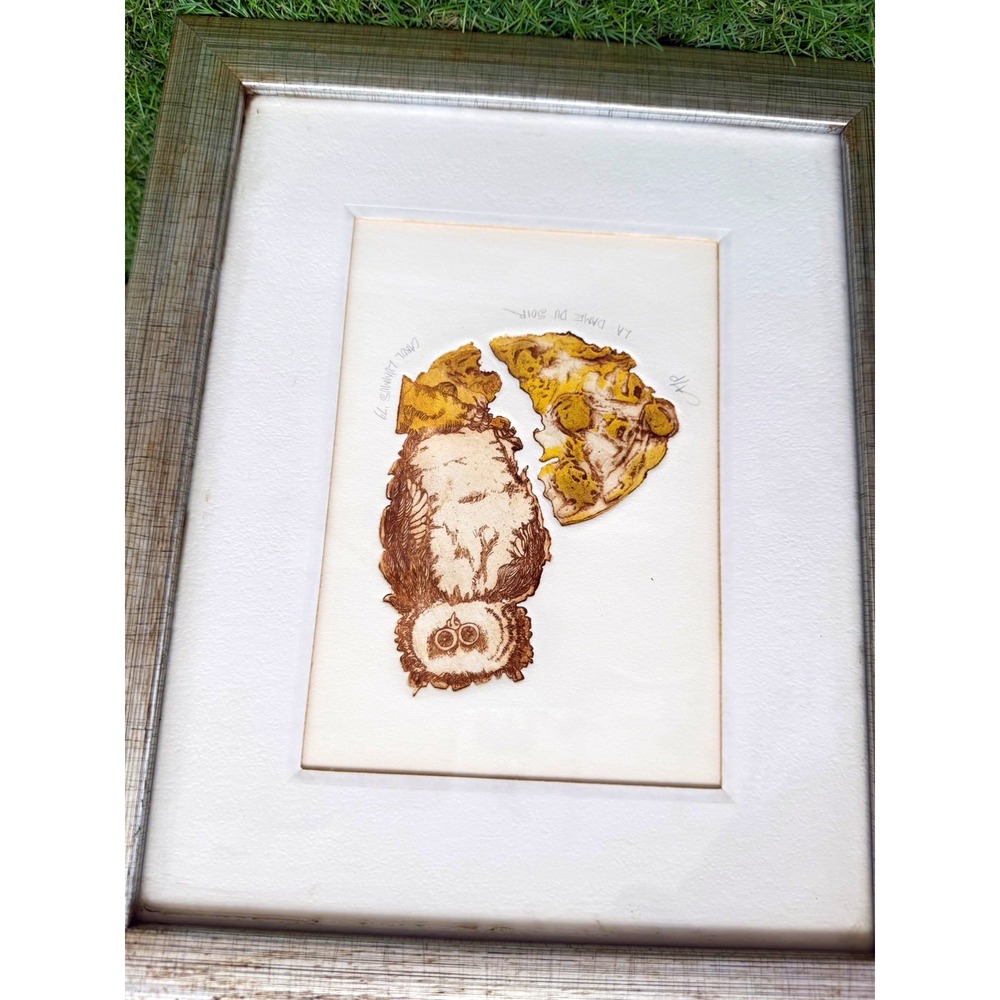 Carol Williams Signed Original Drawing "LA DAME DU SOIR" Owl Portrait Framed